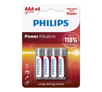 PHILIPS Power αλκαλικές μπαταρίες LR03P4B/5, AAA LR03 1.5V, 4τμχ PHILIPS Power αλκαλικές μπαταρίες LR03P4B/5, AAA LR03 1.5V, 4τμχ