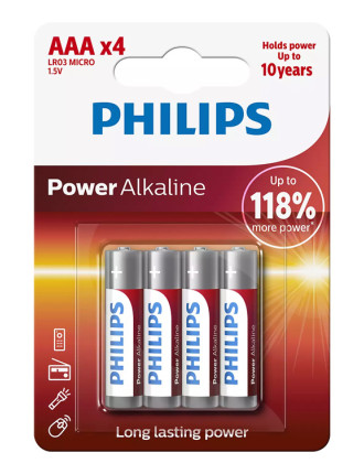 PHILIPS Power αλκαλικές μπαταρίες LR03P4B/5, AAA LR03 1.5V, 4τμχ PHILIPS Power αλκαλικές μπαταρίες LR03P4B/5, AAA LR03 1.5V, 4τμχ