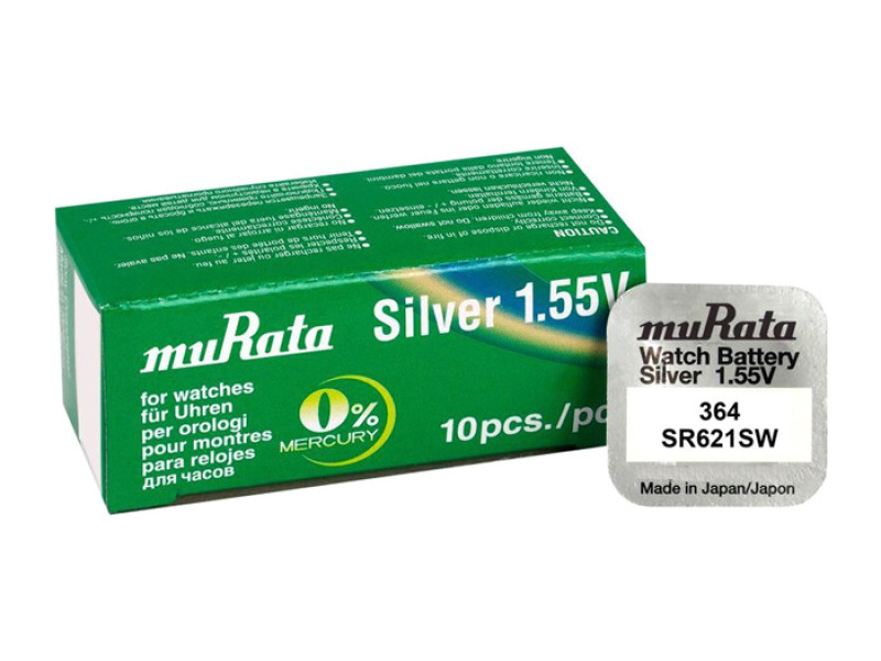 MURATA μπαταρία Silver Oxide για ρολόγια SR621SW, 1.55V, No 364, 10τμχ