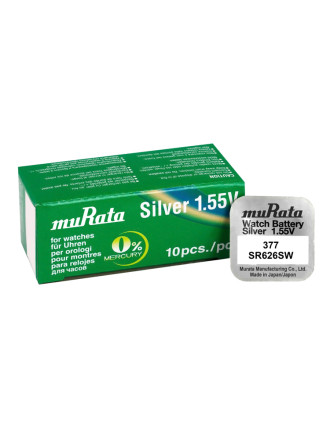 MURATA μπαταρία Silver Oxide για ρολόγια SR626SW, 1.55V, No 377, 10τμχ MURATA μπαταρία Silver Oxide για ρολόγια SR626SW, 1.55V, No 377, 10τμχ