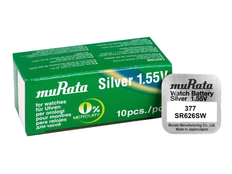 MURATA μπαταρία Silver Oxide για ρολόγια SR626SW, 1.55V, No 377, 10τμχ