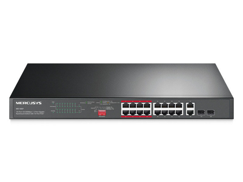 MERCUSYS rackmount switch MS118CP, 16x 10/100Mbps PoE+ & 2x Gigabit θύρες, UN/1.0