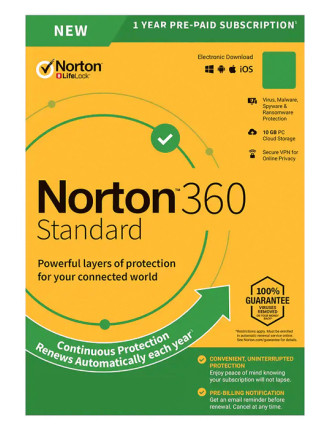 NORTON Antivirus 360 Standard ESD, 1 συσκευή, 10GB cloud, 1 έτος