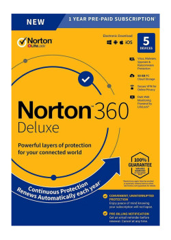 NORTON Antivirus 360 Deluxe ESD, 5 συσκευές, 50GB cloud, 1 έτος