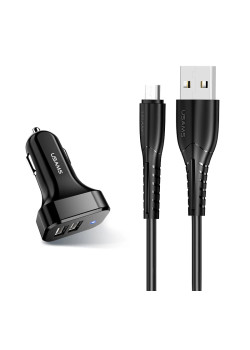 USAMS φορτιστής αυτοκινήτου C13 & καλώδιο Micro USB, 2x USB, 2.1A, μαύρο