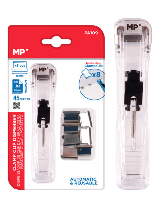 MP συρραπτικό τύπου κλιπ PA109 με 8x επαναχρησιμοποιήσιμα κλιπ, 45 φύλλα, διάφανο MP συρραπτικό τύπου κλιπ PA109 με 8x επαναχρησιμοποιήσιμα κλιπ, 45 φύλλα, διάφανο