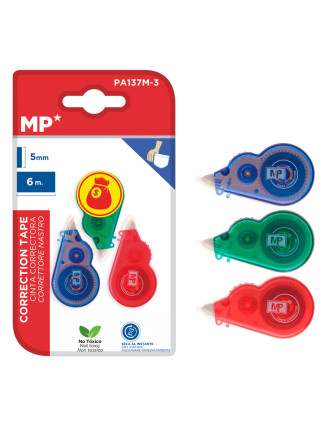 MP σετ διορθωτική ταινία PA137M-3, 5mm x 6m, μπλε/πράσινη/κόκκινη, 3τμχ