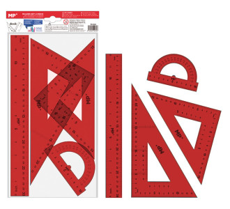 MP σετ χάρακες PA144C, διάφανο πλαστικό, 4τμχ, κόκκινο MP σετ χάρακες PA144C, διάφανο πλαστικό, 4τμχ, κόκκινο