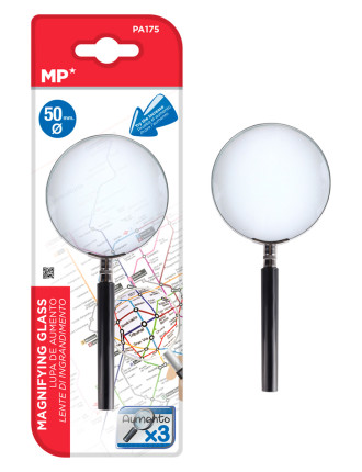MP μεγεθυντικός φακός PA175, x3, 50mm, μεταλλικός με γυάλινο φακό, μαύρος/ασημί MP μεγεθυντικός φακός PA175, x3, 50mm, μεταλλικός με γυάλινο φακό, μαύρος/ασημί