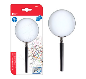 MP μεγεθυντικός φακός PA177, x3, 75mm, μεταλλικός με γυάλινο φακό, μαύρος/ασημί