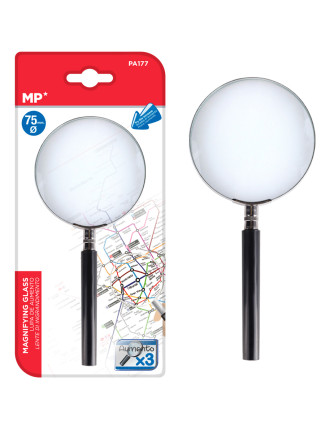 MP μεγεθυντικός φακός PA177, x3, 75mm, μεταλλικός με γυάλινο φακό, μαύρος/ασημί
