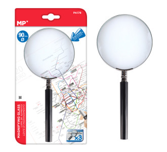 MP μεγεθυντικός φακός PA178, x3, 90mm, μεταλλικός με γυάλινο φακό, μαύρος/ασημί