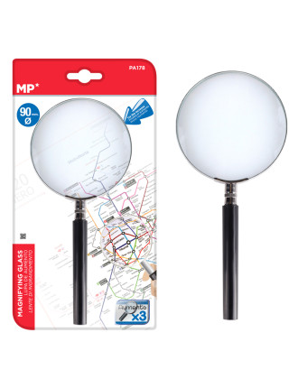 MP μεγεθυντικός φακός PA178, x3, 90mm, μεταλλικός με γυάλινο φακό, μαύρος/ασημί