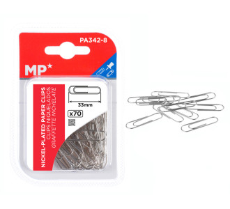 MP συνδετήρες PA342-8, μεταλλικοί, 33mm, ασημί, 70τμχ