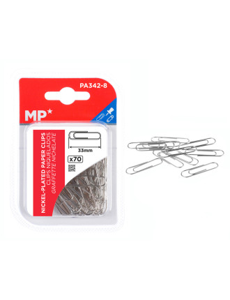 MP συνδετήρες PA342-8, μεταλλικοί, 33mm, ασημί, 70τμχ