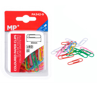 MP συνδετήρες PA342-9, μεταλλικοί, 33mm, χρωματιστοί, 60τμχ