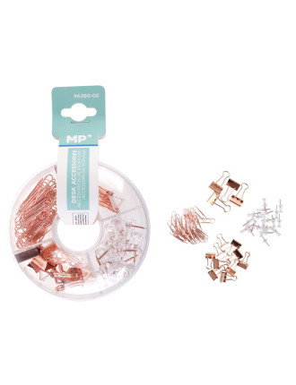 MP σετ γραφείου PA360-02 με συνδετήρες, κλιπ & πινέζες, ροζ χρυσό