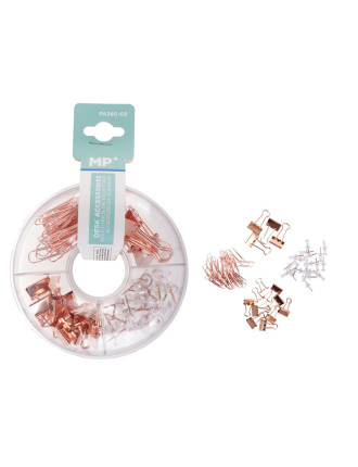 MP σετ γραφείου PA360-05 με συνδετήρες, κλιπ & πινέζες, ροζ χρυσό MP σετ γραφείου PA360-05 με συνδετήρες, κλιπ & πινέζες, ροζ χρυσό