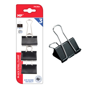 MP σετ κλιπ συγκράτησης εγγράφων PA382, μεταλλικά, 41mm, μαύρα, 3τμχ