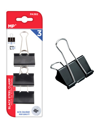 MP σετ κλιπ συγκράτησης εγγράφων PA382, μεταλλικά, 41mm, μαύρα, 3τμχ