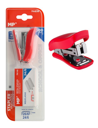 MP mini συρραπτικό με ανταλλακτικά PA636, 24/6-26/6, 10 φύλλα, κόκκινο MP mini συρραπτικό με ανταλλακτικά PA636, 24/6-26/6, 10 φύλλα, κόκκινο
