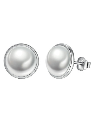 BAMOER σκουλαρίκια καρφωτά PAS489 με λευκή πέρλα, ασήμι 925, ασημί