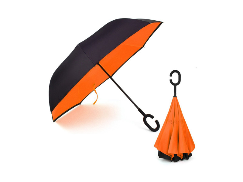 Ομπρέλα Kazbrella αντίστροφης δίπλωσης, λαβή σχήματος C, θήκη, πορτοκαλί