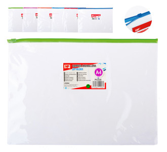 MP διάφανος φάκελος με zip PC035, Α4 21 x 29.7cm, διάφορα χρώματα