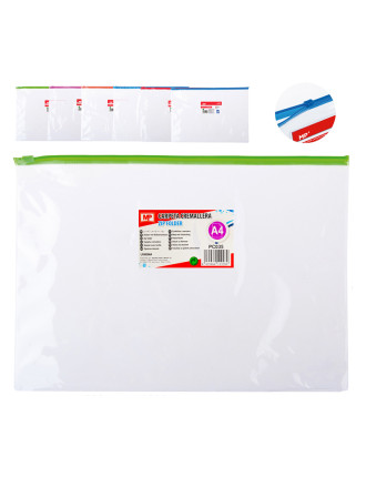MP διάφανος φάκελος με zip PC035, Α4 21 x 29.7cm, διάφορα χρώματα