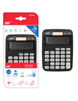 MP αριθμομηχανή PE026, ηλιακό & μπαταρίες, 10 ψηφία, μαύρη