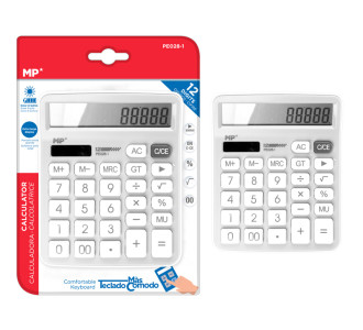 MP αριθμομηχανή PE028, ηλιακό & μπαταρίες, 12 ψηφία, λευκή