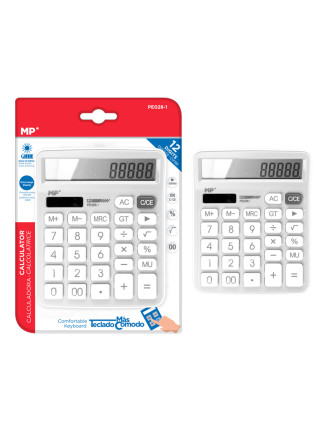 MP αριθμομηχανή PE028, ηλιακό & μπαταρίες, 12 ψηφία, λευκή MP αριθμομηχανή PE028, ηλιακό & μπαταρίες, 12 ψηφία, λευκή