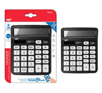 MP αριθμομηχανή PE028, ηλιακό & μπαταρίες, 12 ψηφία, μαύρη