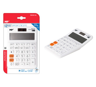 MP αριθμομηχανή PE032-01, ηλιακό & μπαταρίες, 12 ψηφία, λευκή