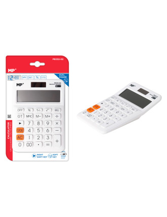MP αριθμομηχανή PE032-01, ηλιακό & μπαταρίες, 12 ψηφία, λευκή MP αριθμομηχανή PE032-01, ηλιακό & μπαταρίες, 12 ψηφία, λευκή