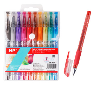 MP σετ στυλό διαρκείας ballpoint PE105O με glitter, 0.9mm, διάφορα χρώματα, 10τμχ MP σετ στυλό διαρκείας ballpoint PE105O με glitter, 0.9mm, διάφορα χρώματα, 10τμχ