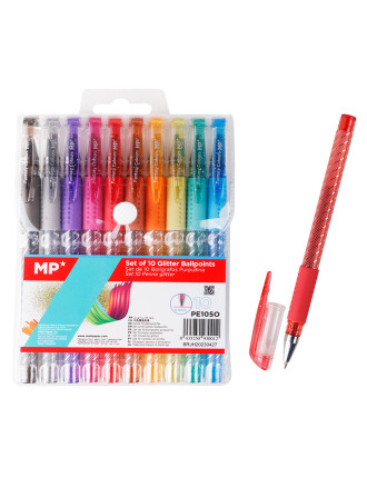 MP σετ στυλό διαρκείας ballpoint PE105O με glitter, 0.9mm, διάφορα χρώματα, 10τμχ MP σετ στυλό διαρκείας ballpoint PE105O με glitter, 0.9mm, διάφορα χρώματα, 10τμχ