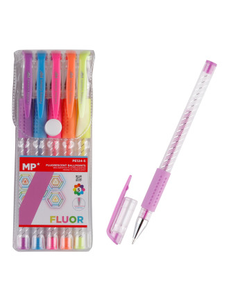 MP σετ στυλό fluorescent ballpoint PE124-5, 0.9mm, πολύχρωμα, 5τμχ