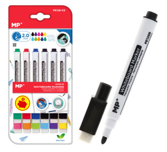 MP χρωματιστοί μαρκαδόροι ασπροπίνακα PE128-03, πάχος μύτης 2mm, 12τμχ