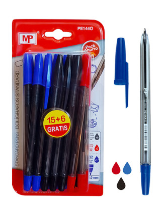 MP στυλό διαρκείας PE144O, 1mm, μπλε, μαύρο & κόκκινο, 21τμχ MP στυλό διαρκείας PE144O, 1mm, μπλε, μαύρο & κόκκινο, 21τμχ