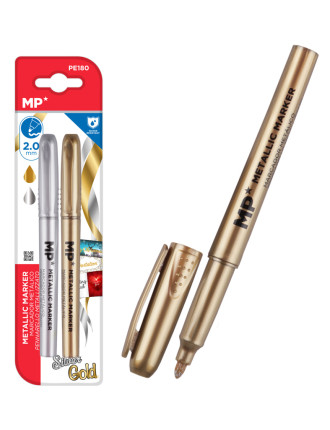 MP σετ μαρκαδόρων με μεταλλικά χρώματα PE180, 2mm, χρυσό & ασημί MP σετ μαρκαδόρων με μεταλλικά χρώματα PE180, 2mm, χρυσό & ασημί