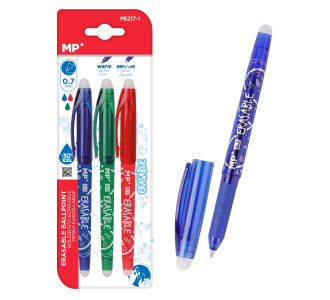MP σετ στυλό διαρκείας PE217-1, erasable, 0.7mm, μπλε/πράσινο/κόκκινο, 3τμχ MP σετ στυλό διαρκείας PE217-1, erasable, 0.7mm, μπλε/πράσινο/κόκκινο, 3τμχ