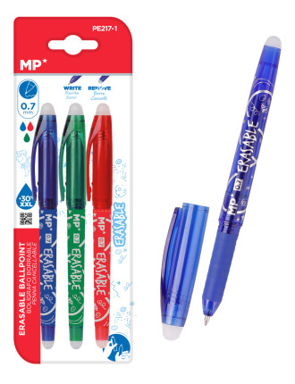 MP σετ στυλό διαρκείας PE217-1, erasable, 0.7mm, μπλε/πράσινο/κόκκινο, 3τμχ MP σετ στυλό διαρκείας PE217-1, erasable, 0.7mm, μπλε/πράσινο/κόκκινο, 3τμχ