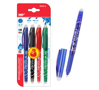 MP σετ στυλό διαρκείας PE217-2, erasable, 0.7mm, μπλε/μαύρο/πράσινο/κόκκινο, 4τμχ MP σετ στυλό διαρκείας PE217-2, erasable, 0.7mm, μπλε/μαύρο/πράσινο/κόκκινο, 4τμχ