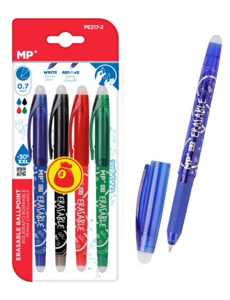 MP σετ στυλό διαρκείας PE217-2, erasable, 0.7mm, μπλε/μαύρο/πράσινο/κόκκινο, 4τμχ MP σετ στυλό διαρκείας PE217-2, erasable, 0.7mm, μπλε/μαύρο/πράσινο/κόκκινο, 4τμχ