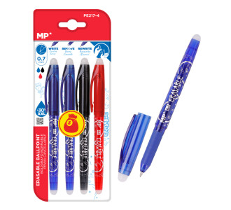 MP σετ στυλό διαρκείας PE217-4, erasable, 0.7mm, διάφορα χρώματα, 4τμχ
