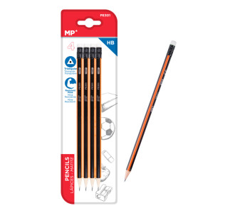 MP ξύλινο μολύβι με γόμα PE301, τρίγωνο, HB, 4τμχ
