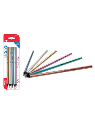 MP χρωματιστές ξυλομπογιές PE328, τρίγωνες, μεταλλικό χρώμα, 6τμχ MP χρωματιστές ξυλομπογιές PE328, τρίγωνες, μεταλλικό χρώμα, 6τμχ