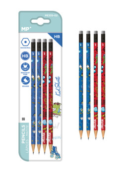 MP ξύλινο μολύβι Kid Skate PE335-02 με γόμα, εξάγωνο, HB, 4τμχ