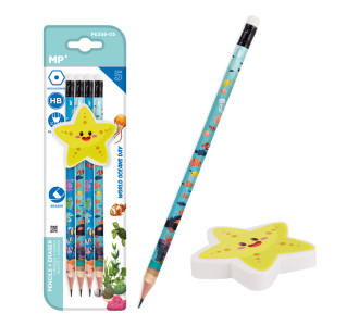 MP σετ ξύλινα μολύβια & γόμα World oceans day PPE356-05, εξάγωνα, HB, 5τμχ MP σετ ξύλινα μολύβια & γόμα World oceans day PPE356-05, εξάγωνα, HB, 5τμχ